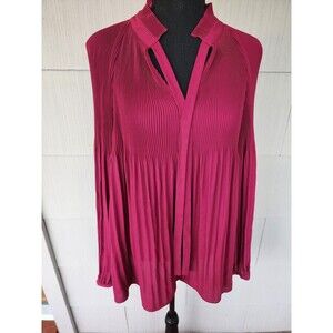 Lauren Ralph Lauren Womens Burgundy Tie Pleated Blouse Size Large L Relaxed